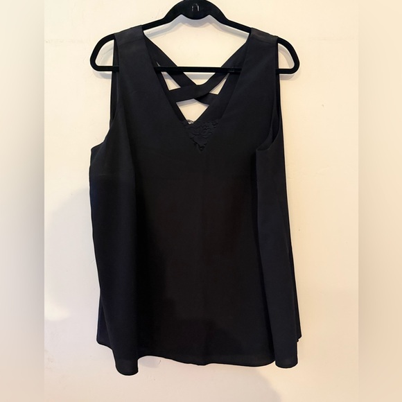 Lane Bryant Black V-Neck Top with Lace - Picture 1 of 3